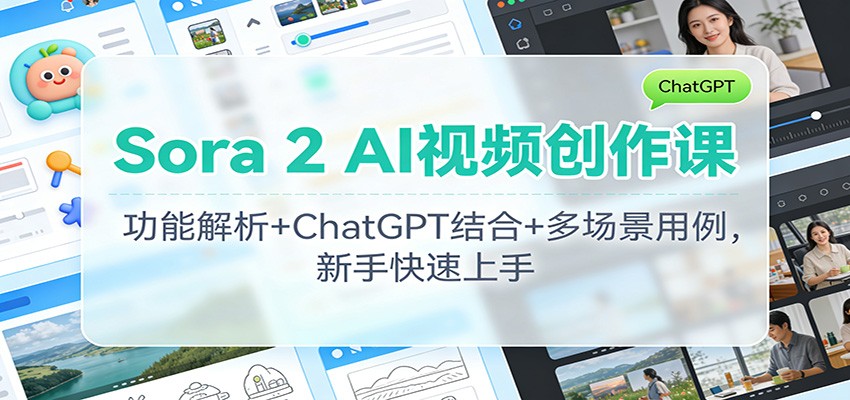 Sora 2 AI视频创作课:功能解析+ChatGPT结合+多场景用例,新手快速上手-心语项目网
