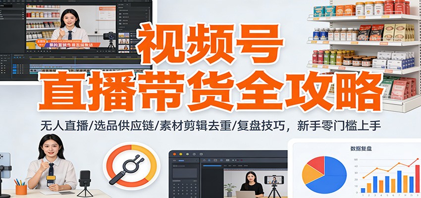 视频号直播带货全攻略:无人直播/选品供应链/素材剪辑去重/复盘技巧,零门槛上手-心语项目网