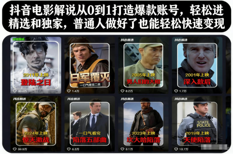 抖音电影解说从0到1打造爆款账号，轻松进精选和独家，普通人做好了也能轻松快速变现-心语项目网
