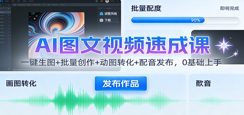 AI图文视频速成课:一键生图+批量创作+动图转化+配音发布,0基础上手-心语项目网