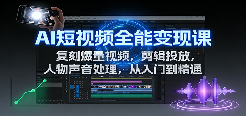 AI短视频全能变现课:复刻爆量视频,剪辑投放,人物声音处理,从入门到精通-心语项目网