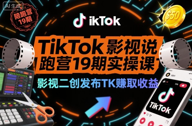 TikTok影视解说陪跑营19期实操课，影视二创发布TK賺取收益，万播收益50美金(更新)-心语项目网