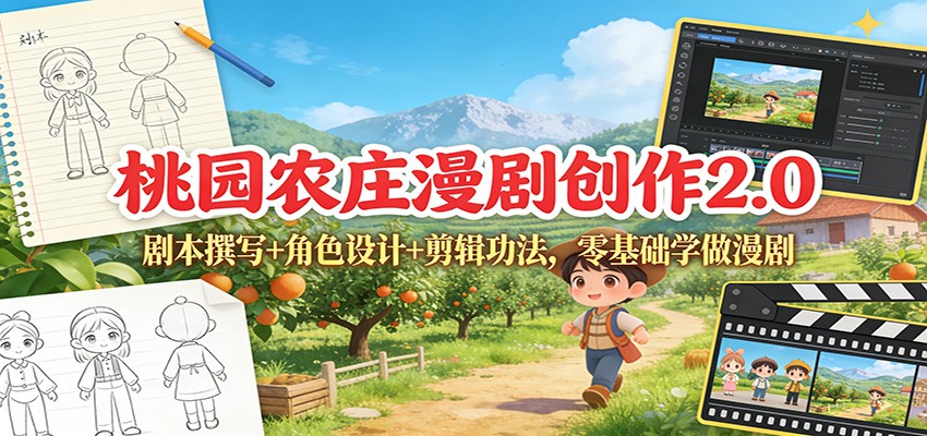 桃园农庄漫剧创作2.0：剧本撰写+角色设计+剪辑功法，零基础学做漫剧-心语项目网