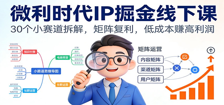 微利时代IP掘金线下课:30个小赛道拆解,矩阵复利,低成本赚高利润-心语项目网