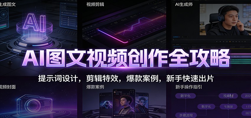 AI图文视频创作全攻略:提示词设计,剪辑特效,爆款案例,新手快速出片-心语项目网