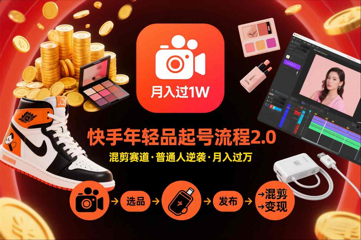 快手短视频带货年轻品起号流程2.0，快手年轻品混剪赛道，普通人也能月入过1W-心语项目网