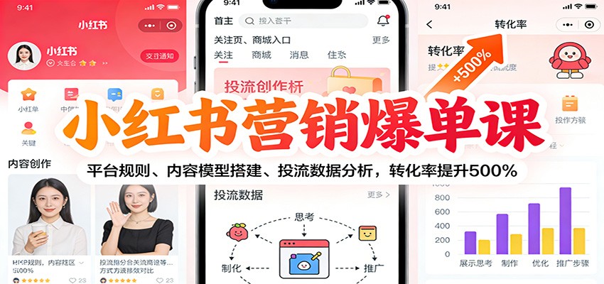 小红书营销爆单课:平台规则、内容模型搭建、投流数据分析,转化率提升500%-心语项目网