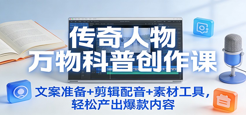 传奇人物万物科普创作课:文案准备+剪辑配音+素材工具,轻松产出爆款内容-心语项目网