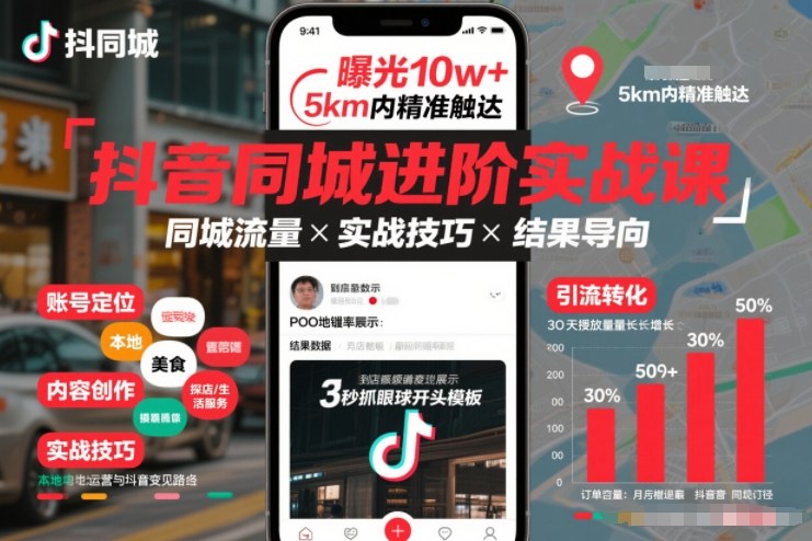 抖音同城进阶实战课，助你同城流量拿到结果-心语项目网