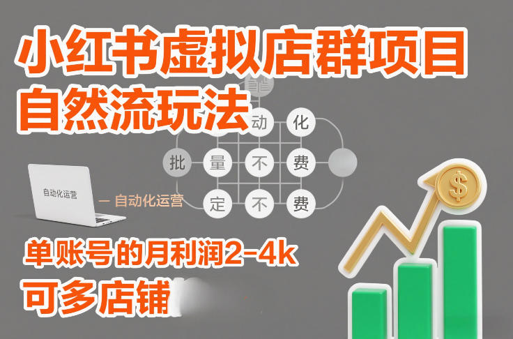 小红书虚拟店群项目，自然流玩法，批量自动化，稳定不费号，单账号的月利润2-4k，可多店矩阵-心语项目网