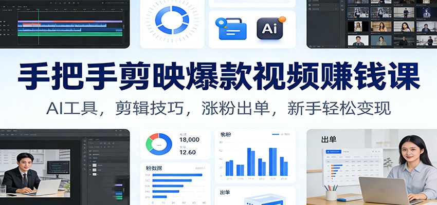 手把手剪映爆款视频赚钱课:AI工具,剪辑技巧,涨粉出单,新手轻松变现-心语项目网