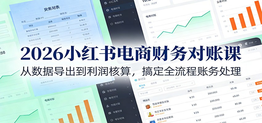 2026小红书电商财务对账课:从数据导出到利润核算,搞定全流程账务处理-心语项目网
