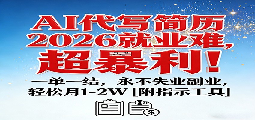AI代写简历,2026就业难,超暴利!一单一结,永不失业副业,轻松月1-2W【附指令工具】-心语项目网