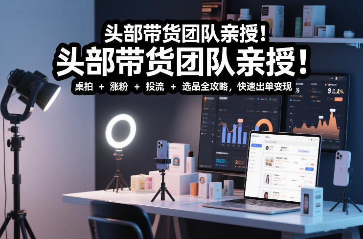 头部带货团队亲授！专业短视频实拍带货课：桌拍+涨粉+投流+选品全攻略，快速出单变现，月入2w+-心语项目网