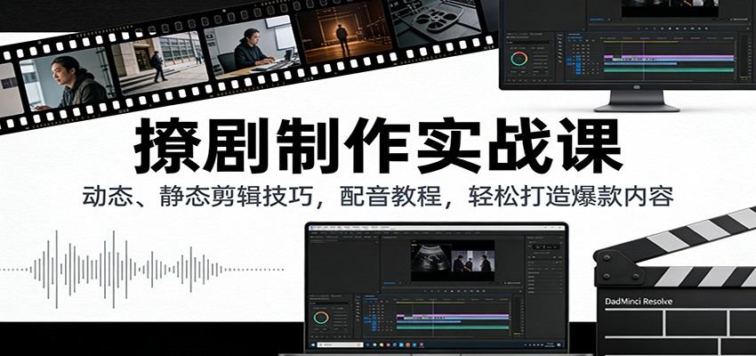 撩剧制作实战课：动态、静态剪辑技巧，配音教程，轻松打造爆款内容-心语项目网