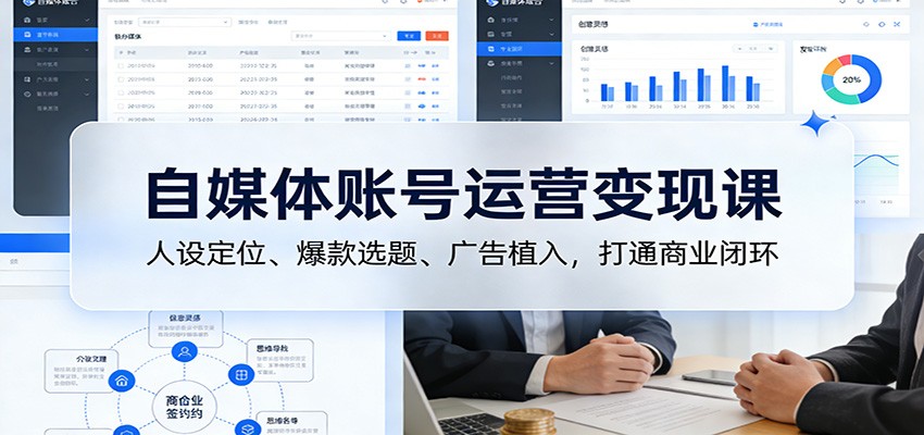 自媒体账号运营变现课:人设定位、爆款选题、广告植入,打通商业闭环-心语项目网