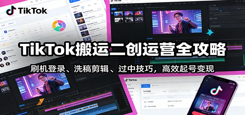 TikTok搬运二创运营全攻略:刷机登录、洗稿剪辑 、过中技巧,高效起号变现-心语项目网