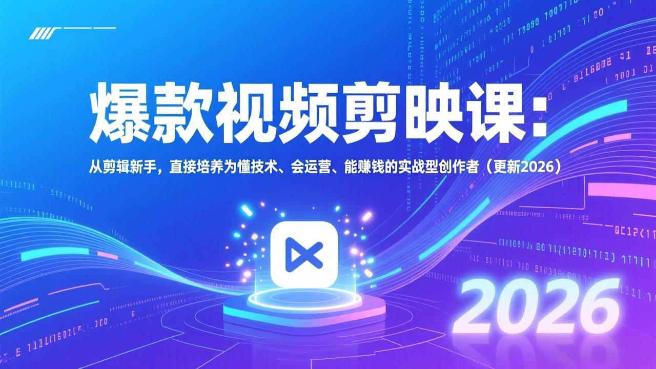 爆款视频剪映课：从剪辑新手，直接培养为懂技术、会运营、能赚钱的实战型创作者(更新2026-心语项目网