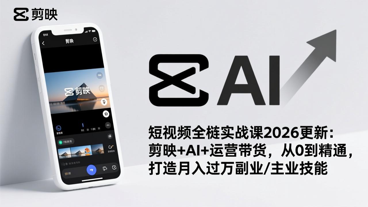 短视频全栈实战课2026更新：剪映+AI+运营带货，从0到精通，打造月入过万副业/主业技能-心语项目网
