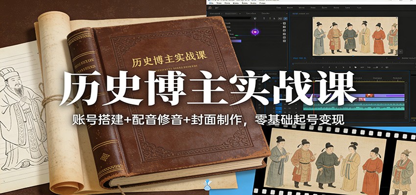 历史博主实战课：账号搭建+配音修音+封面制作，零基础起号变现-心语项目网