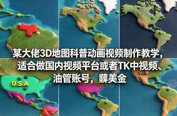 某大佬3D地图科普动画视频制作教学，适合做国内视频平台或者TK中视频、油管账号，賺美金-心语项目网