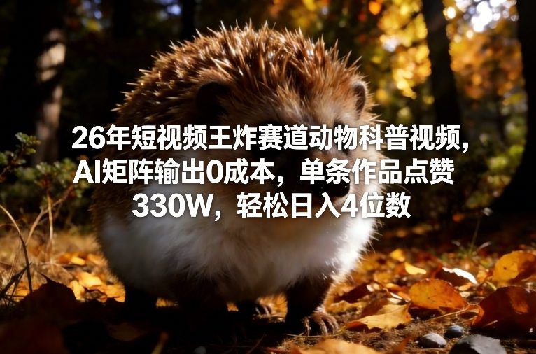 26年短视频王炸赛道动物科普视频，AI矩阵输出0成本，单条作品点赞330W，轻松日入4位数-心语项目网
