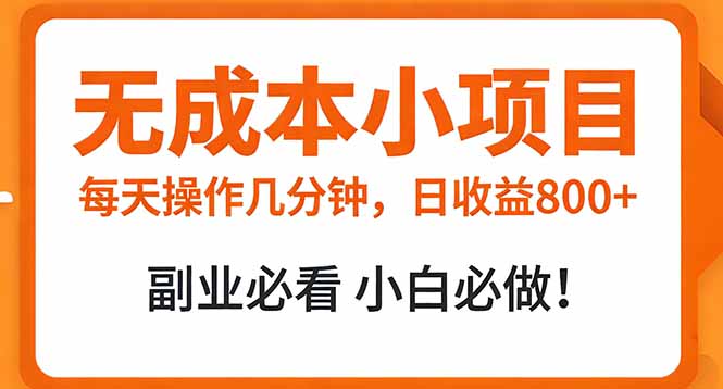无成本小项目 每天操作几分钟，真实日收益800+ 副业必看 小白必做！-心语项目网