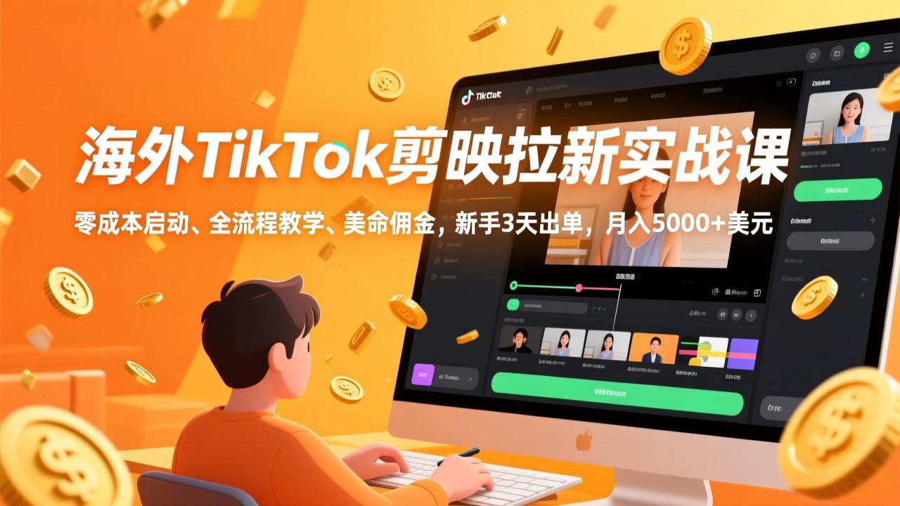 海外TikTok剪映拉新实战课，零成本启动、全流程教学、美金佣金，新手3天出单，月入5000+美元-心语项目网