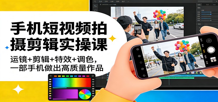 手机短视频拍摄剪辑实操课:运镜+剪辑+特效+调色,一部手机做出高质量作品-心语项目网