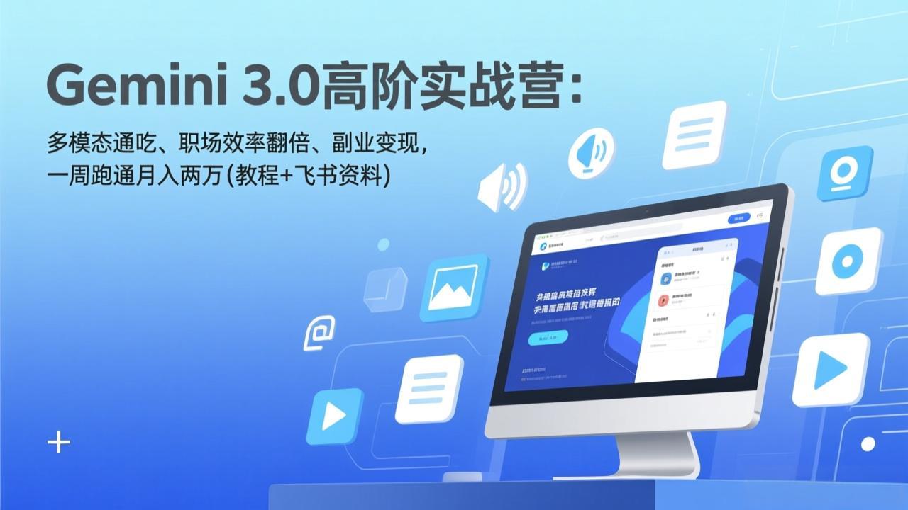 Gemini 3.0高阶实战营：多模态通吃、职场效率翻倍、副业变现，一周跑通月入两万(教程+飞书资料-心语项目网