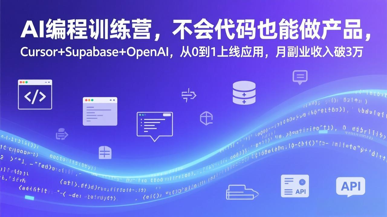 AI编程训练营，不会代码也能做产品，Cursor+Supabase+OpenAI，从0到1上线应用，月副业收入破3万-心语项目网