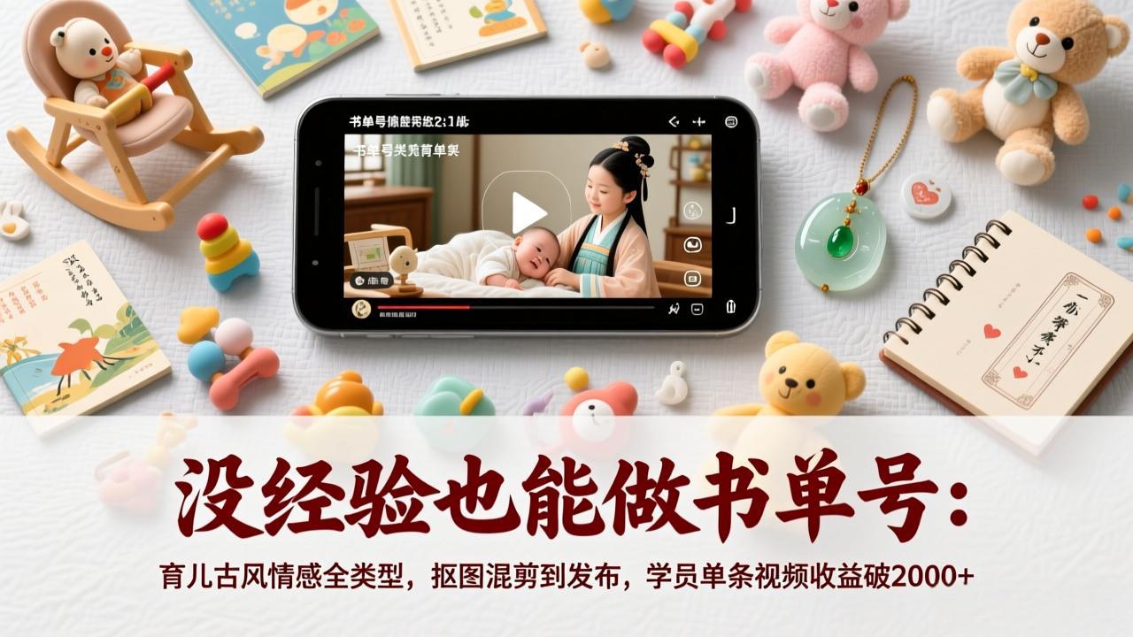 没经验也能做书单号：育儿古风情感全类型，抠图混剪到发布，学员单条视频收益破2000+-心语项目网
