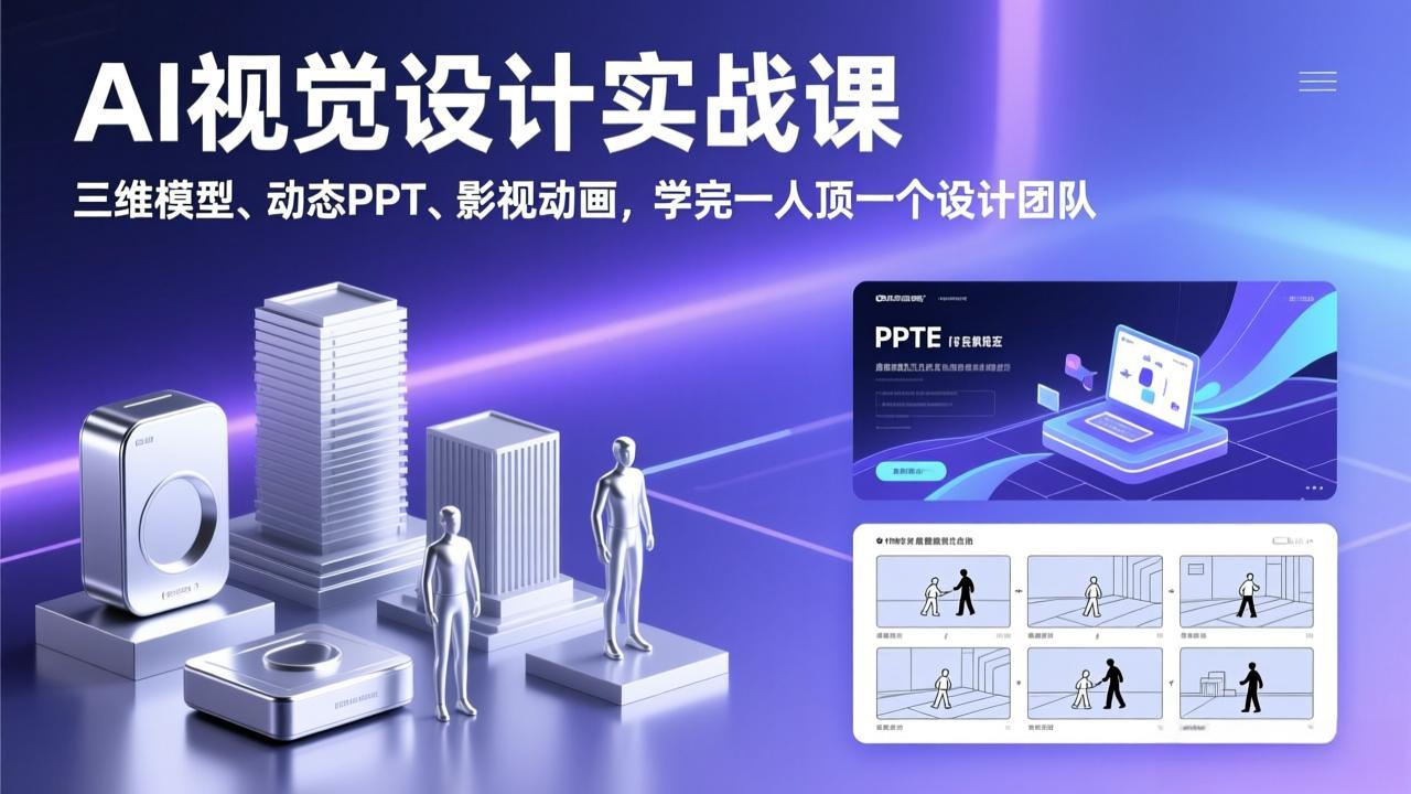 AI视觉设计实战课，三维模型、动态PPT、影视动画，学完一人顶一个设计团队-心语项目网