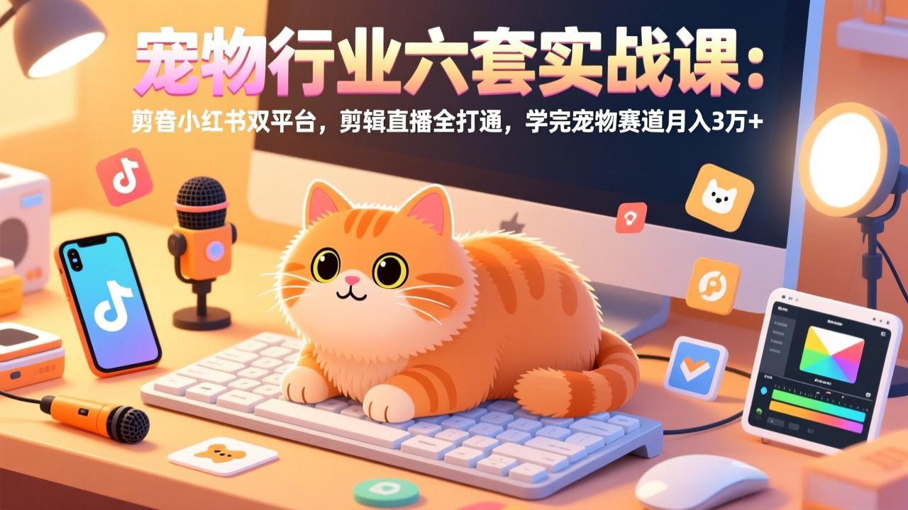 宠物行业六套实战课：抖音小红书双平台，剪辑直播全打通，学完宠物赛道月入3万+-心语项目网
