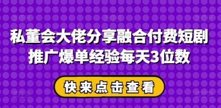 私董会大佬分享融合付费短剧推广爆单经验每天3位数-心语项目网