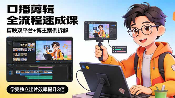 口播剪辑全流程速成课，剪映双平台+博主案例拆解，学完独立出片效率提升3倍-心语项目网