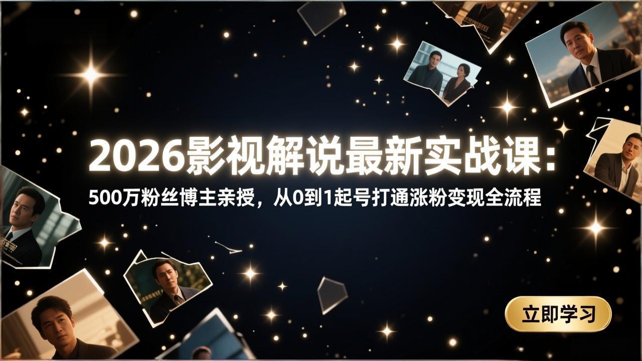 2026影视解说最新实战课：500万粉丝博主亲授，从0到1起号打通涨粉变现全流程-心语项目网
