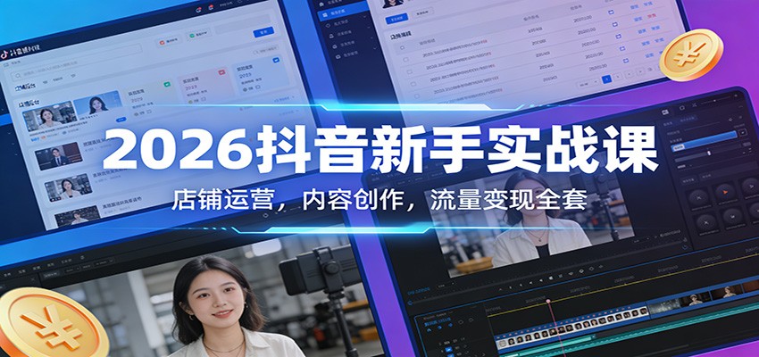 2026抖音新手实战课：店铺运营，内容创作，流量变现全套-心语项目网