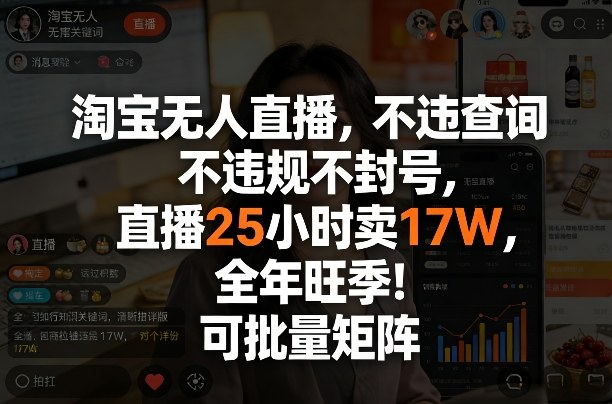 淘宝无人直播，不违规不封号，直播25小时卖17W，全年旺季！可批量矩阵【揭秘】-心语项目网