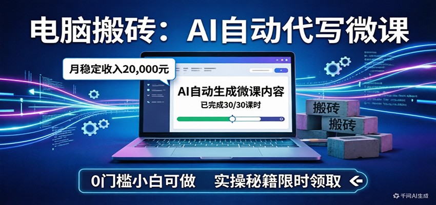 电脑搬砖AI自动代写微课，月稳定2W，0门槛小白可做，实操秘籍-心语项目网