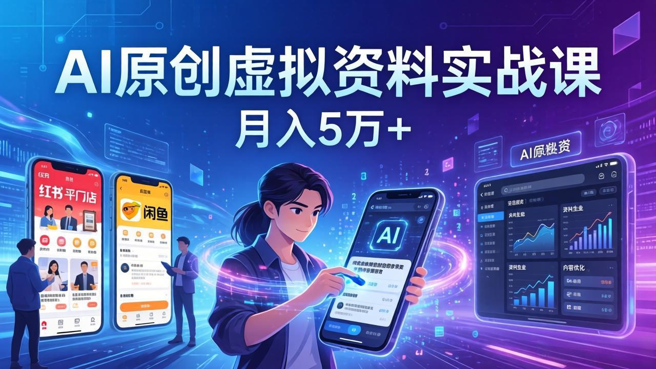 AI原创虚拟资料实战课：2026新机会，小红书闲鱼开店，普通人用AI轻松变现，月入5万+-心语项目网