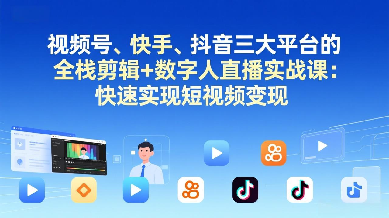 视频号+快手+抖音三大平台的全栈剪辑+数字人直播实战课-3月更新：快速实现短视频变现-心语项目网