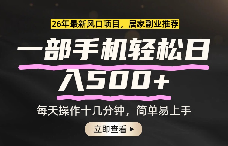 26年居家副业首选，一部手机轻松日入500+，长期稳定可做-心语项目网