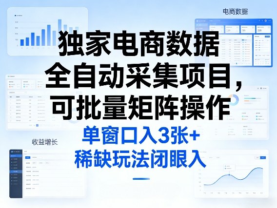 独家电商数据全自动采集项目，可批量矩阵操作，单窗口日入3张+，稀缺玩法闭眼入【揭秘】-心语项目网
