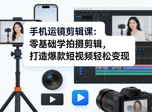 手机运镜剪辑课：零基础学拍摄剪辑，打造爆款短视频轻松变现-心语项目网