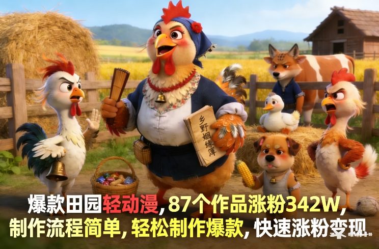爆款田园轻动漫，87个作品涨粉342W，制作流程简单，轻松制作爆款，快速涨粉变现-心语项目网