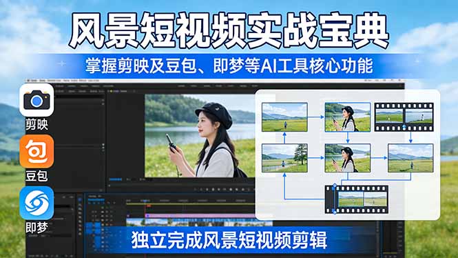 风景短视频实战宝典：掌握剪映及豆包、即梦等AI工具的核心功能，独立完成风景短视频剪辑-心语项目网