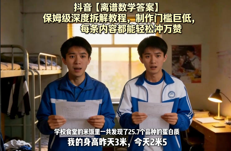 抖音【离谱数学答案】保姆级深度拆解教程，制作门槛巨低，每条内容都能轻松冲万赞，附详细步骤-心语项目网