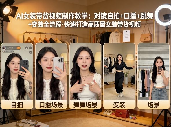 AI女装带货视频制作教学，对镜自拍、口播、跳舞、变装全流程，快速打造高质量女装带货视频-心语项目网