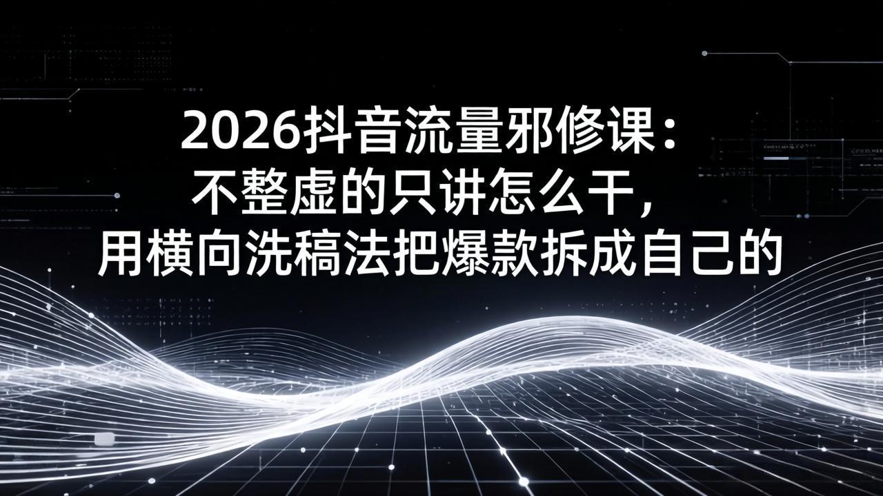 2026抖音流量邪修课：不整虚的只讲怎么干，用横向洗稿法把爆款拆成自己的-心语项目网